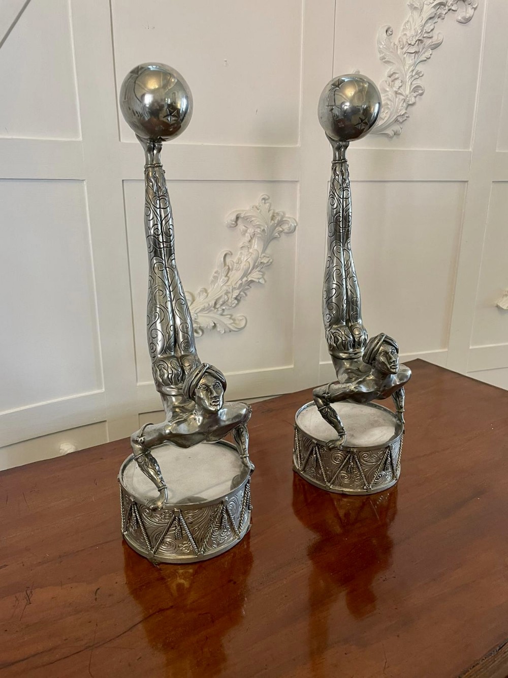 Unusual Pair of Antique Quality Art Deco Silver Plated Candlesticks 