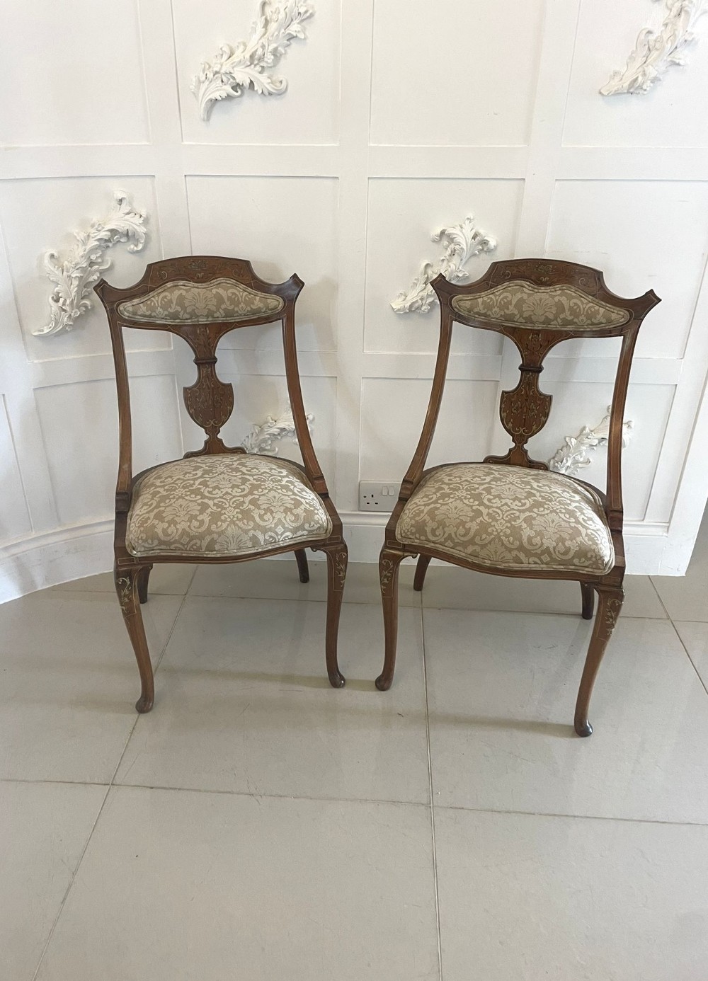 Pair of Antique Victorian Quality Rosewood Inlaid Side Chairs 