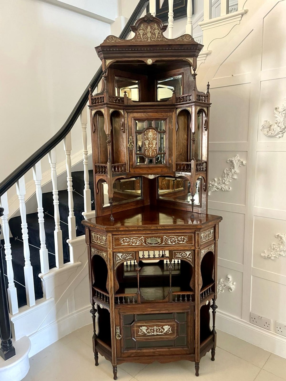 Outstanding Quality Antique Victorian Rosewood Inlaid Corner Cabinet by Maple & Co.