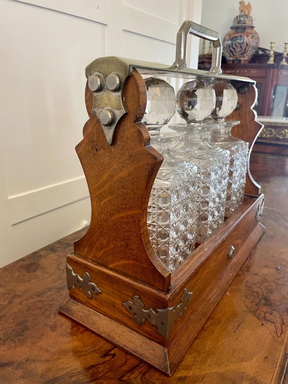 Antique Victorian Quality Oak Tantalus by Mappin & Webb View XI