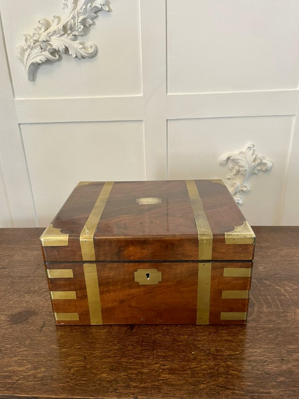 Antique Victorian Quality Burr Walnut Brass Bound Writing Box 