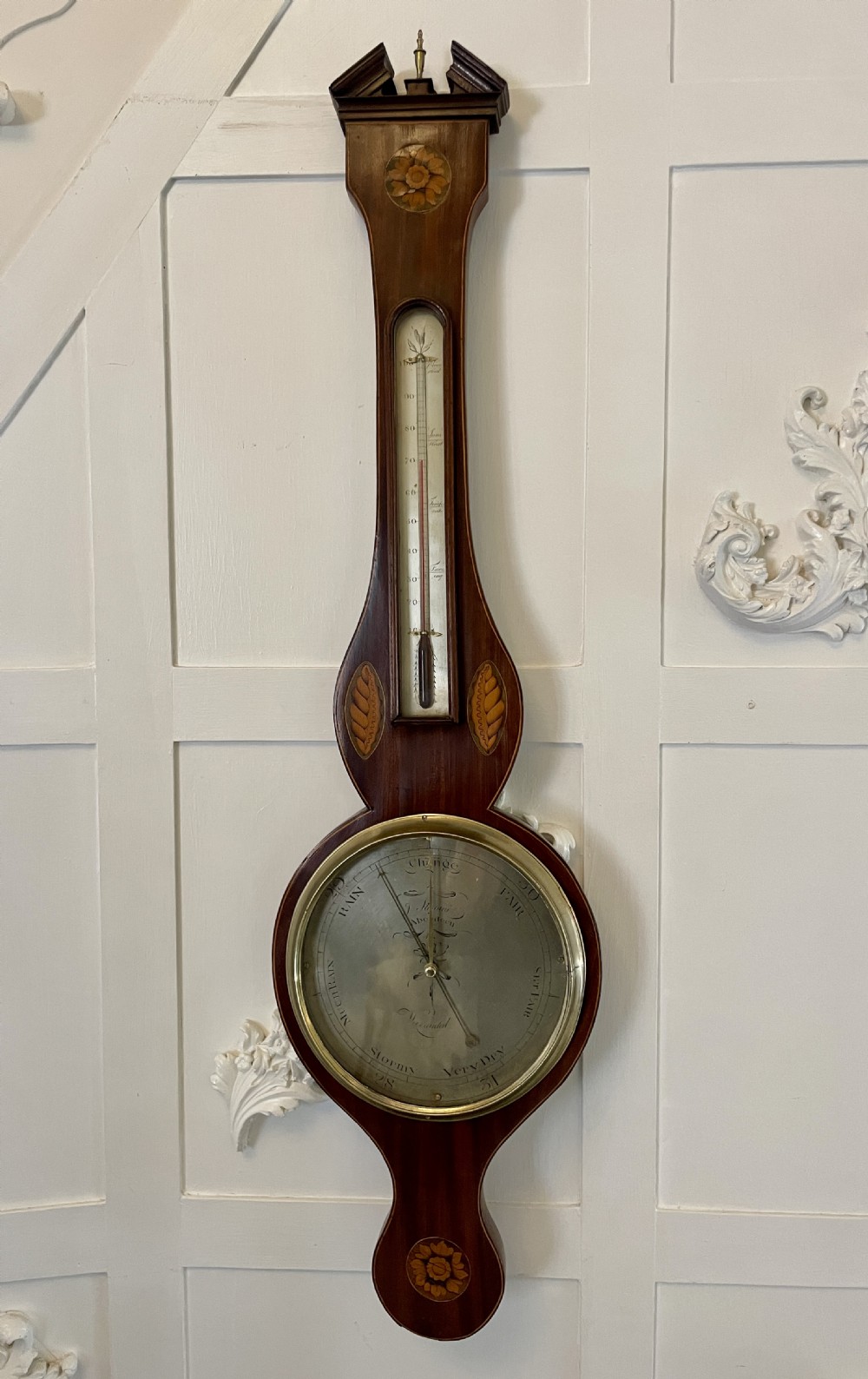 Antique George III Quality Mahogany Inlaid Banjo Barometer 