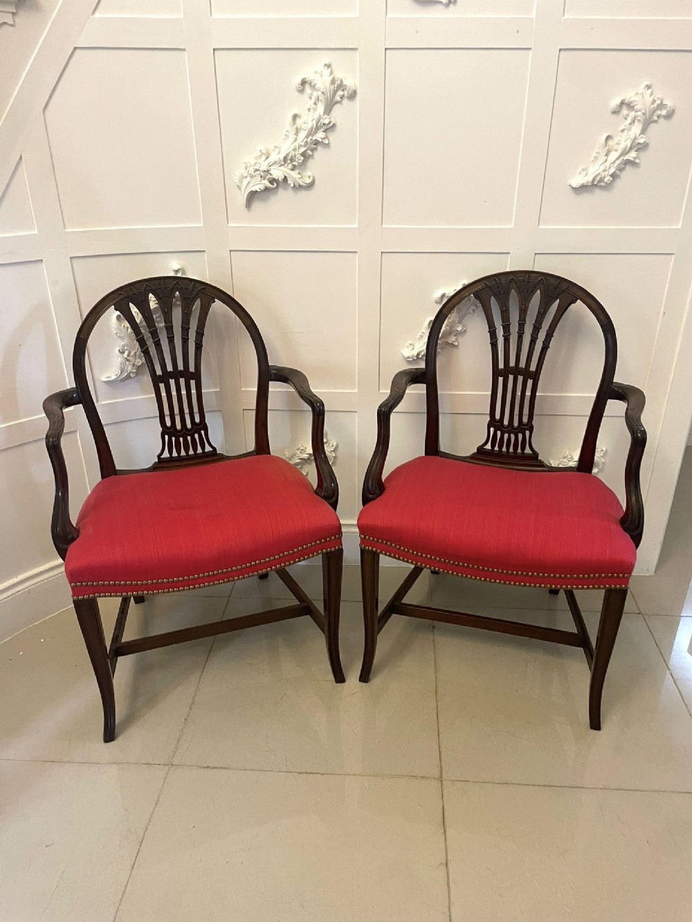 Outstanding Quality Antique Victorian Pair of Carved Mahogany Desk Chairs 