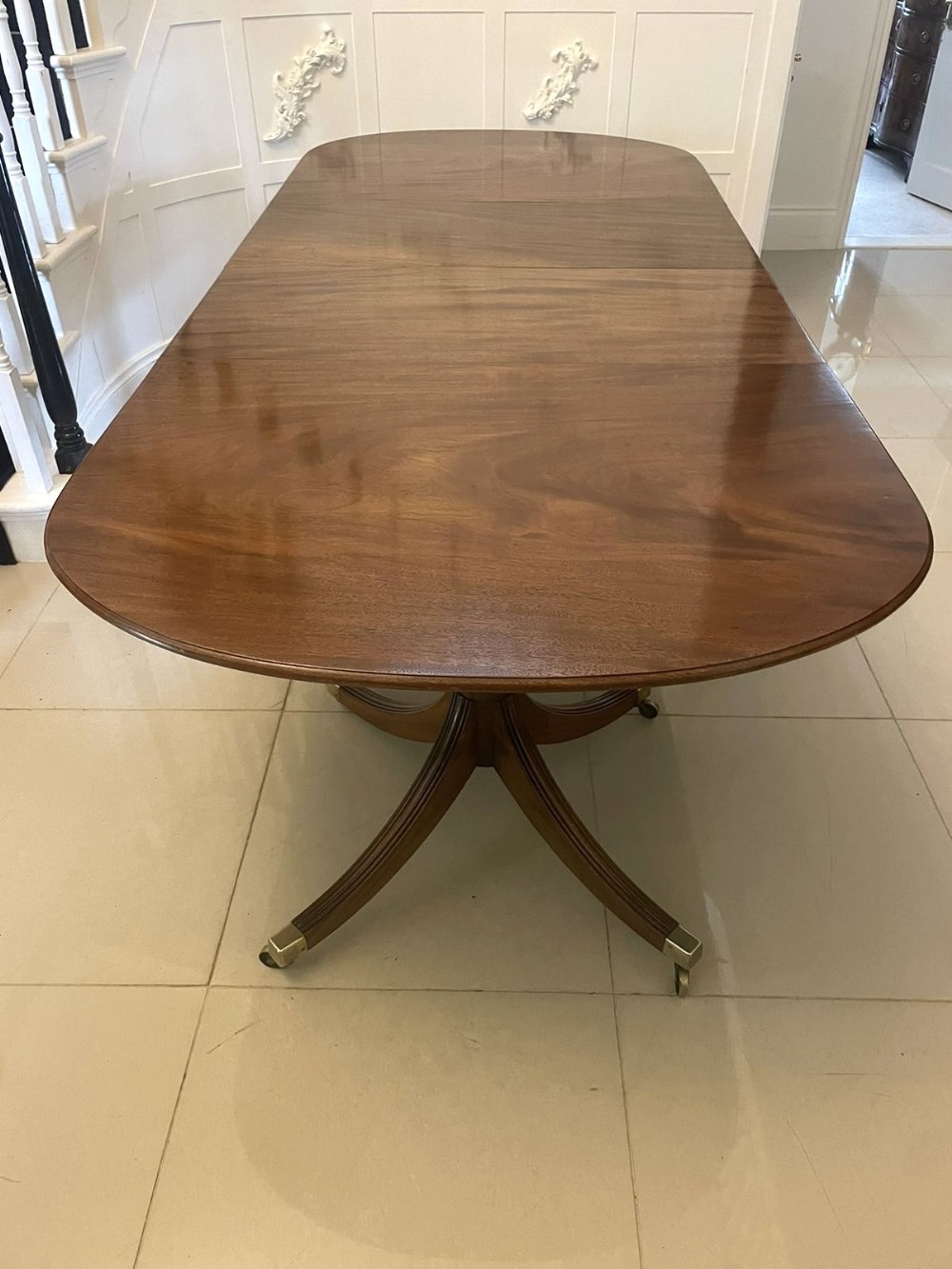 Antique Edwardian 10 Seater Quality Figured Mahogany Two Pilar Dining Table