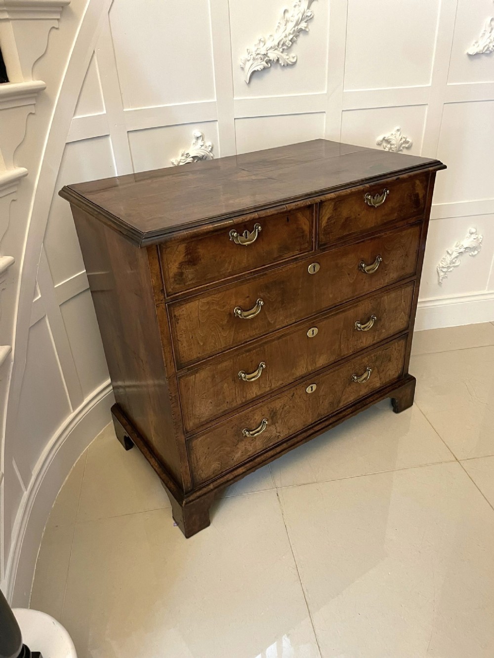 Outstanding Original George I Antique Quality Figured Walnut Chest of Drawers 