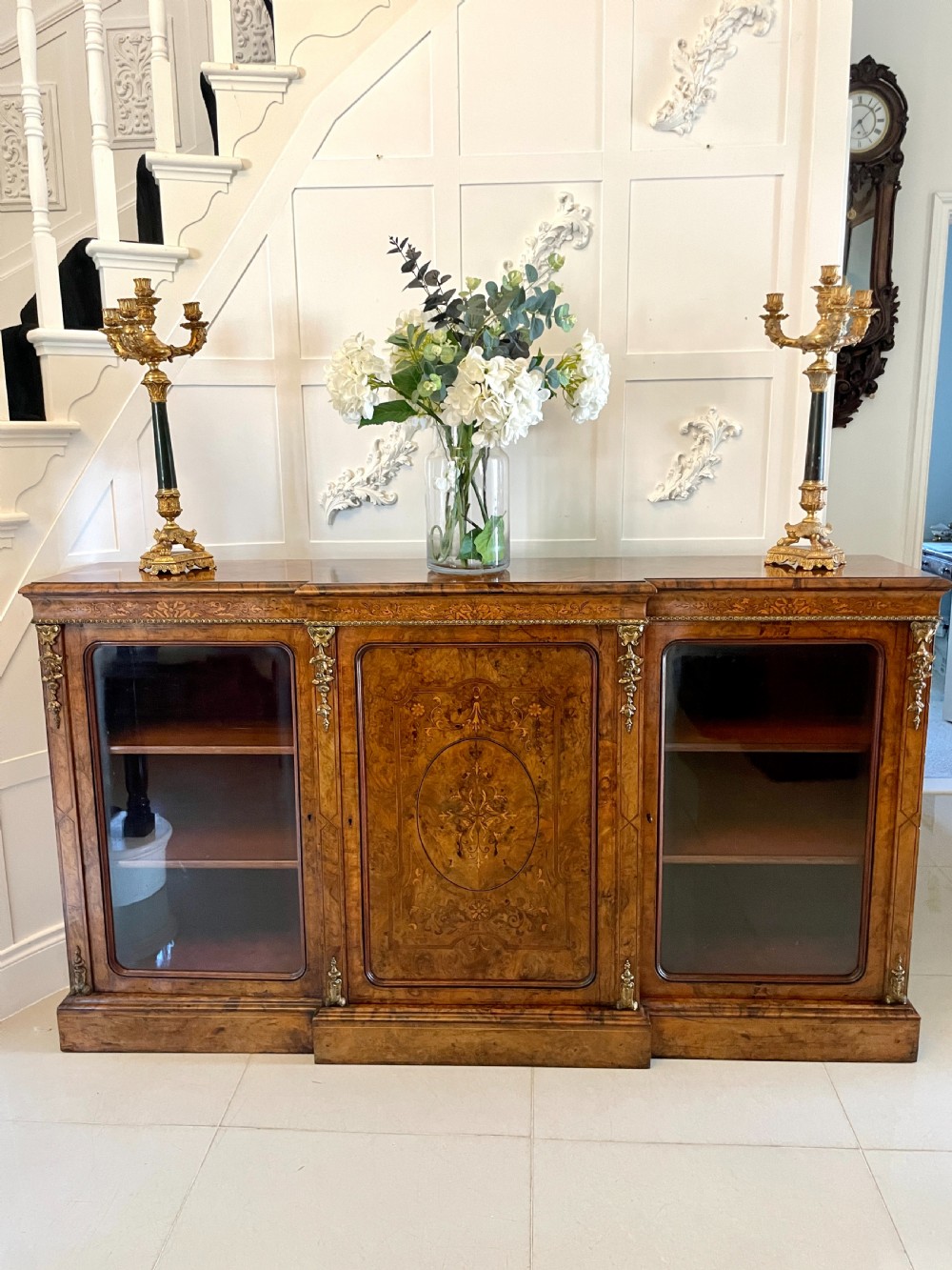 Outstanding Quality Antique Victorian Burr Walnut Marquetry Inlaid Credenza/Sideboard by Edwards and Roberts of London View II