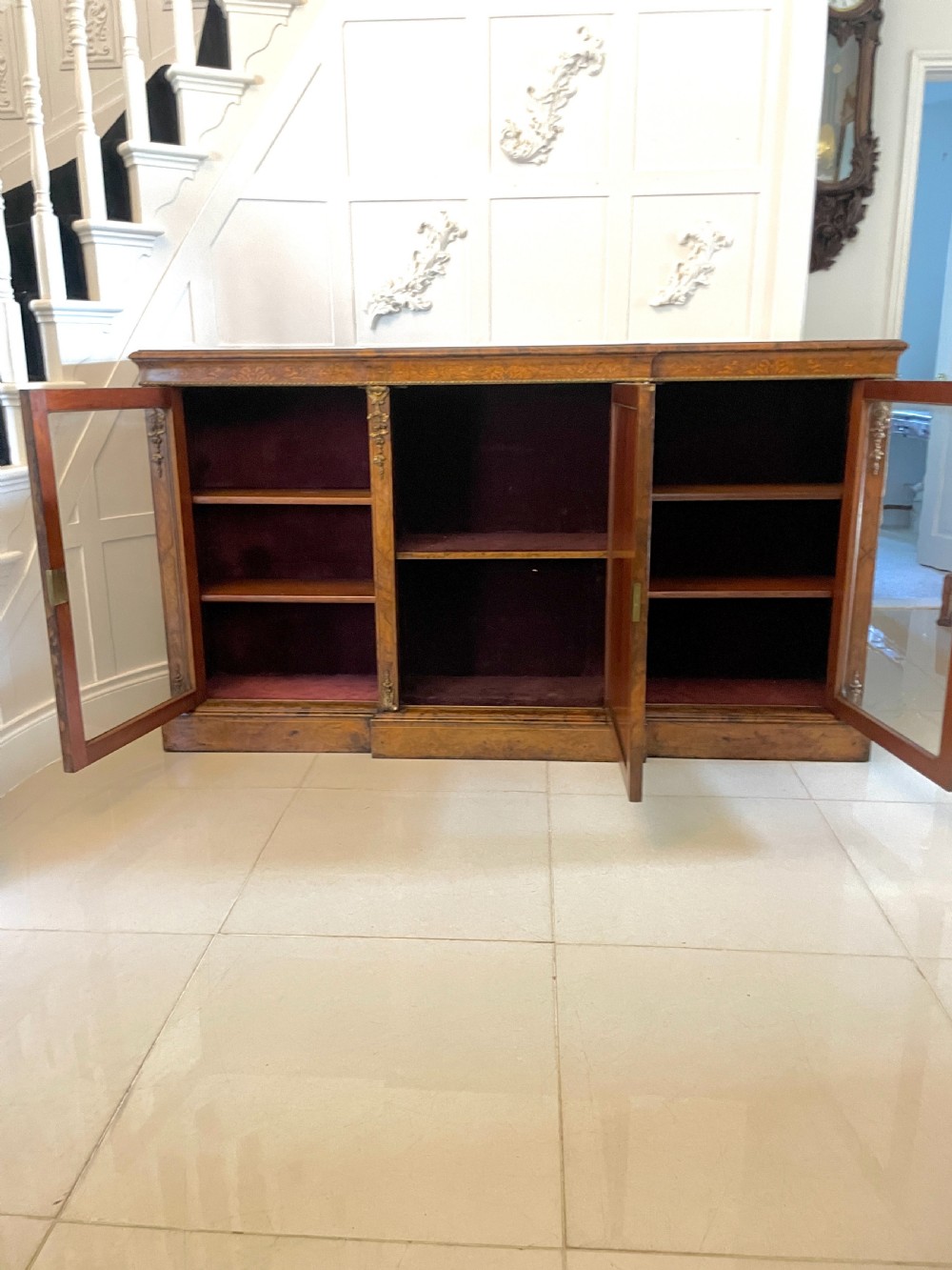 Outstanding Quality Antique Victorian Burr Walnut Marquetry Inlaid Credenza/Sideboard by Edwards and Roberts of London View X