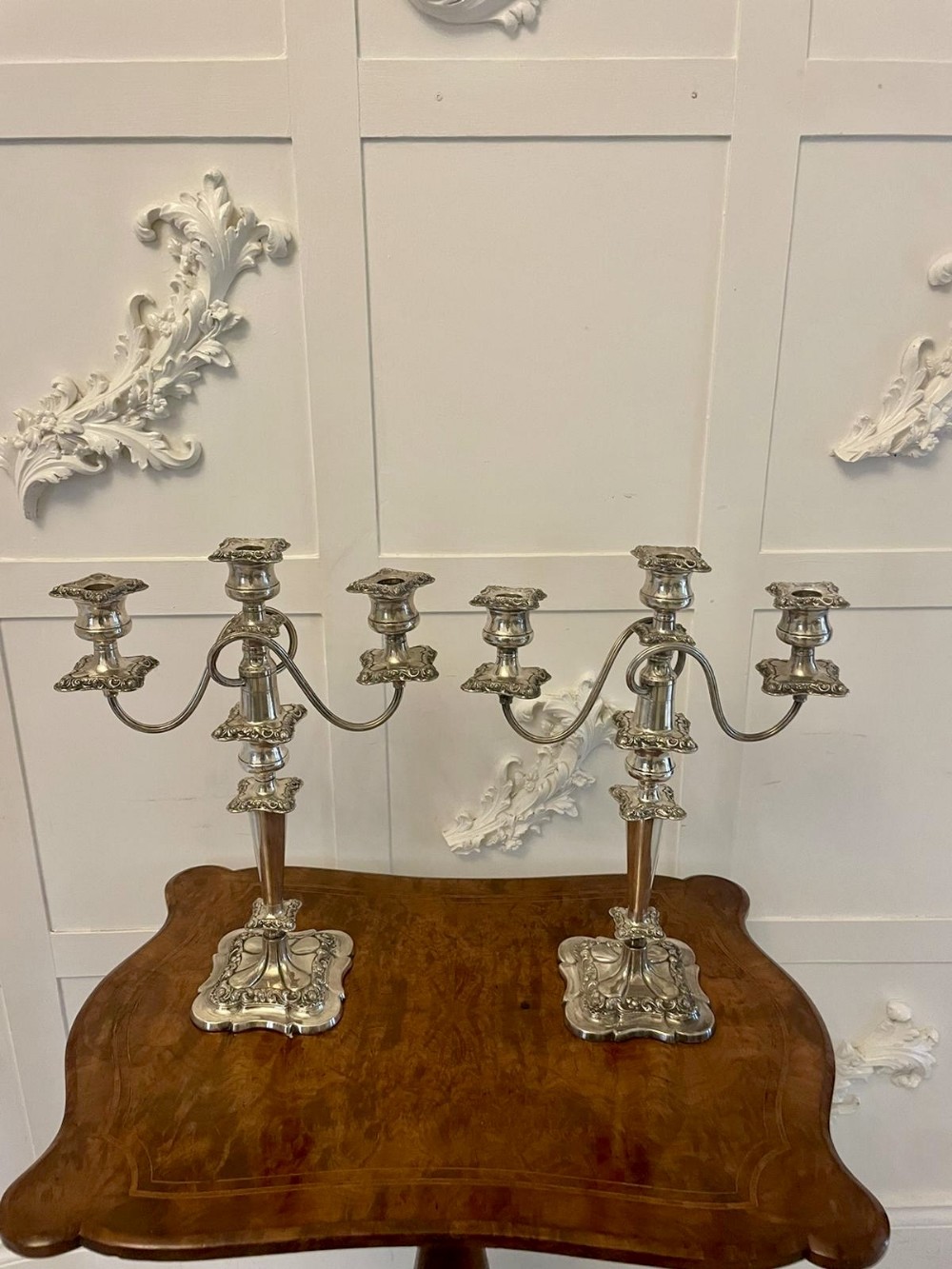 Pair of Antique Edwardian Quality Silver Plated Candelabras