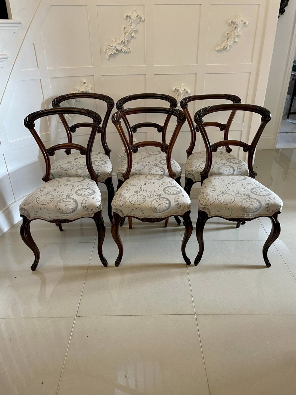Quality Antique Set of 6 Victorian Carved Rosewood Dining Chairs