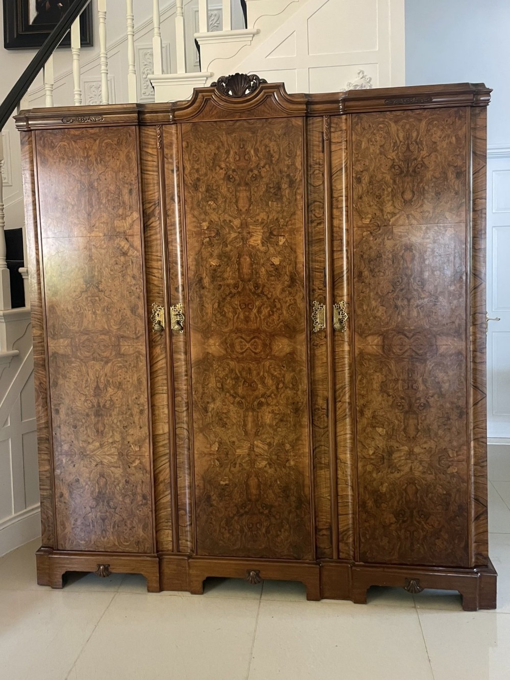 Outstanding Quality Antique Carved Burr Walnut 3 Door Wardrobe 