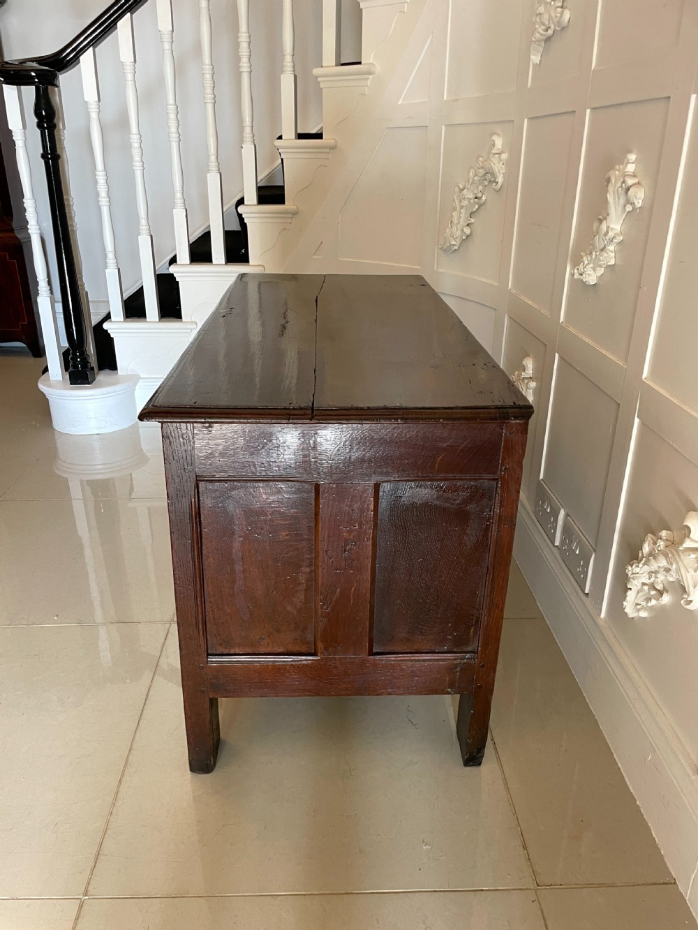 Antique 17th Century Quality Oak Panelled Coffer/Blanket Box  View X