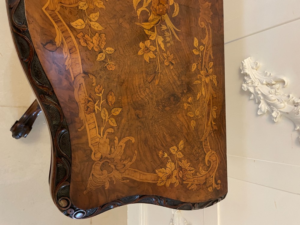 Exceptional Quality Antique Victorian Burr Walnut Inlaid Floral Marquetry Card/Console Table  View VI