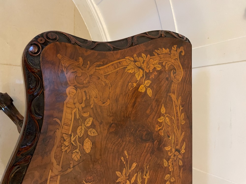 Exceptional Quality Antique Victorian Burr Walnut Inlaid Floral Marquetry Card/Console Table  View VIII