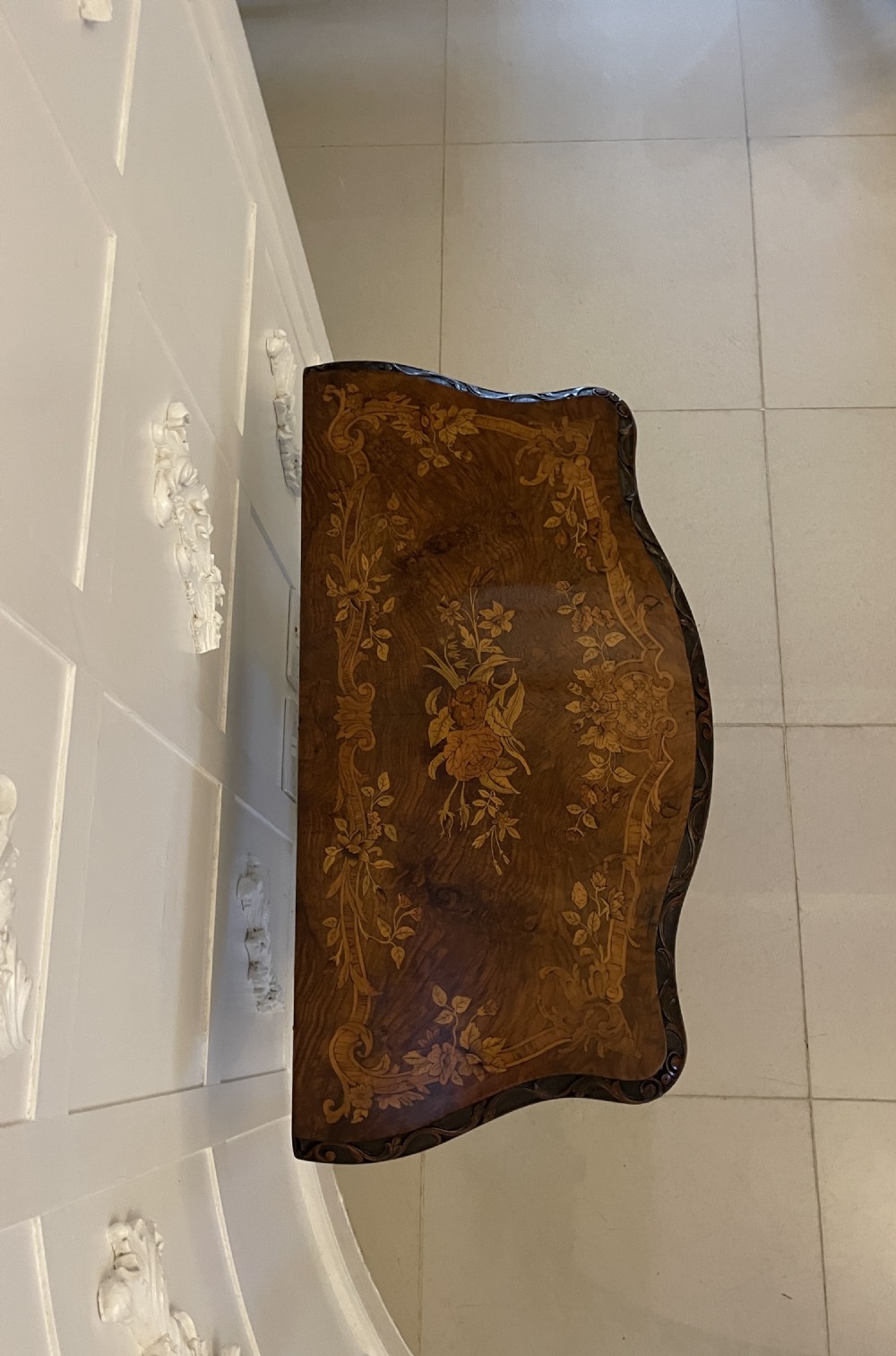 Exceptional Quality Antique Victorian Burr Walnut Inlaid Floral Marquetry Card/Console Table  View IX