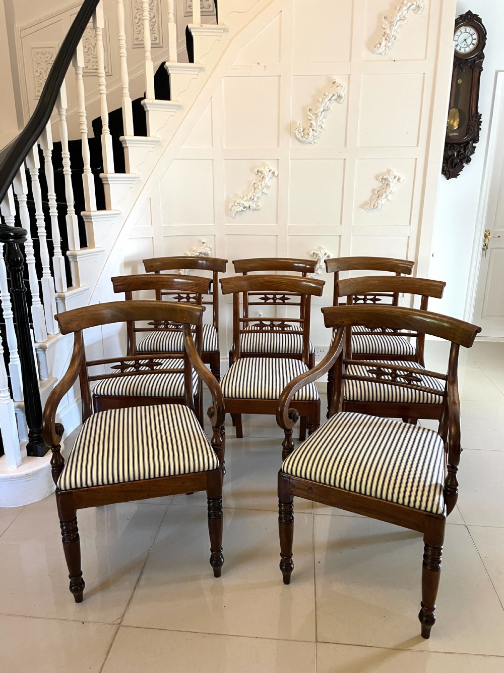 Set of 8 Antique Regency Quality Mahogany Dining Chairs 