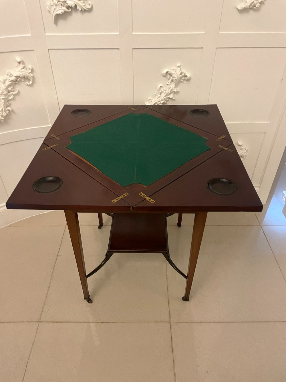 Antique Edwardian Quality Mahogany Marquetry Inlaid Envelope Card/Side Table  View V