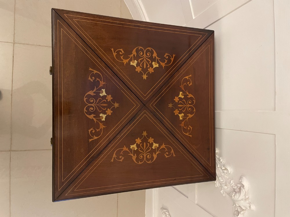 Antique Edwardian Quality Mahogany Marquetry Inlaid Envelope Card/Side Table  View XIV