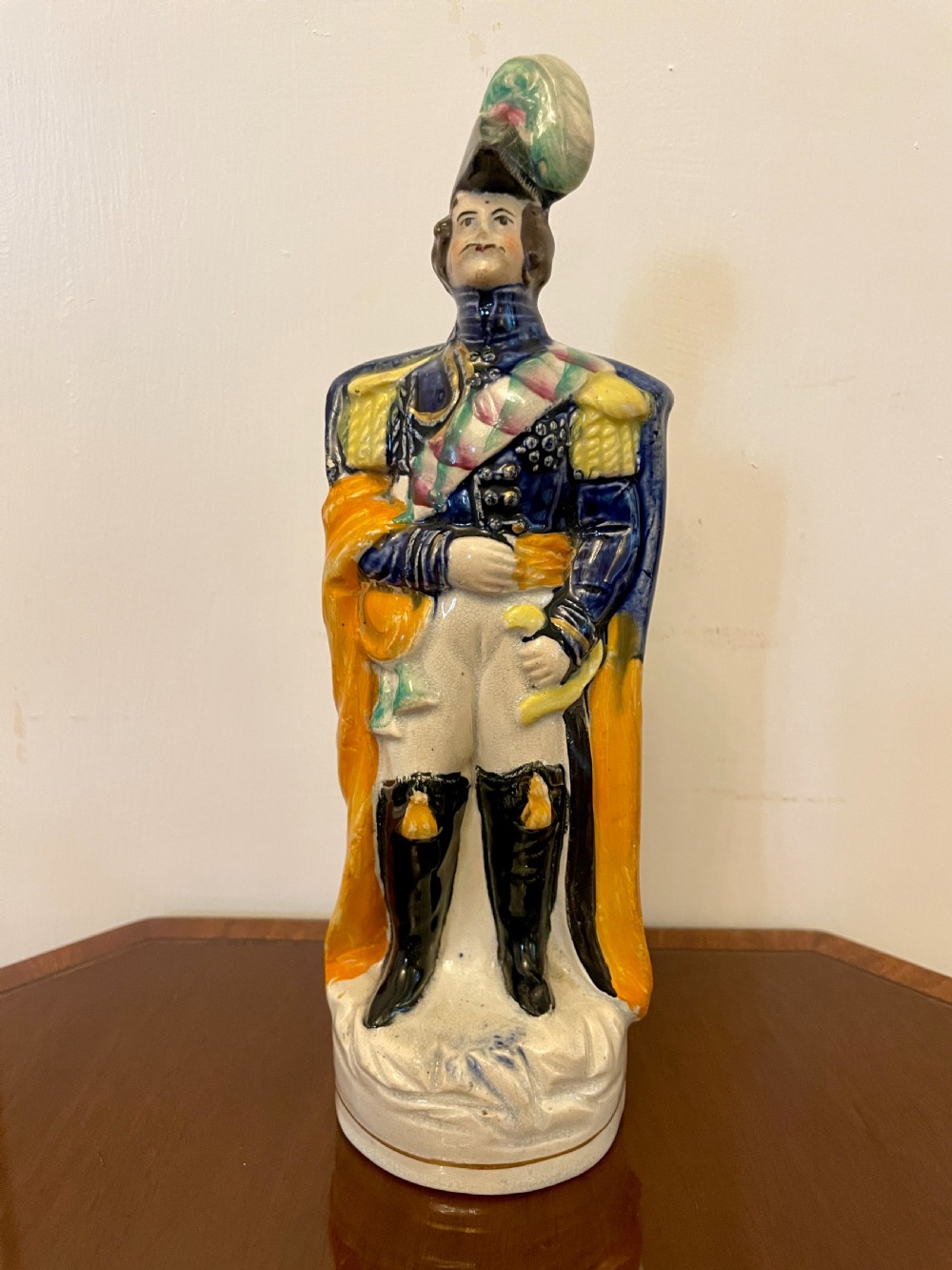 Antique Victorian Staffordshire Flatback Figure in Military Dress 
