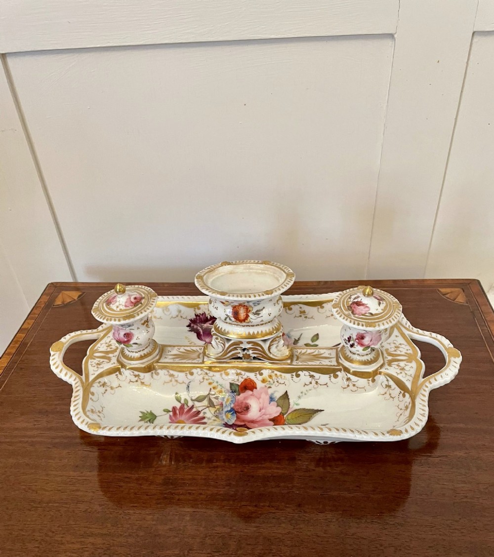 Antique Victorian Quality Porcelain Hand Painted Desk Set 