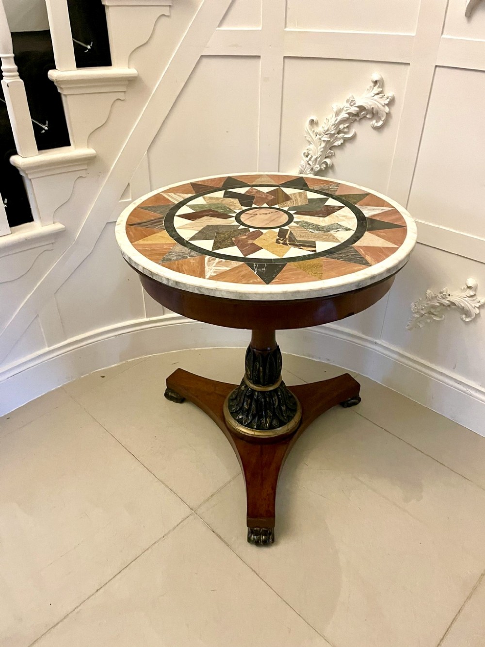 Antique Victorian Quality Circular Specimen Marble Top Lamp/Centre Table 