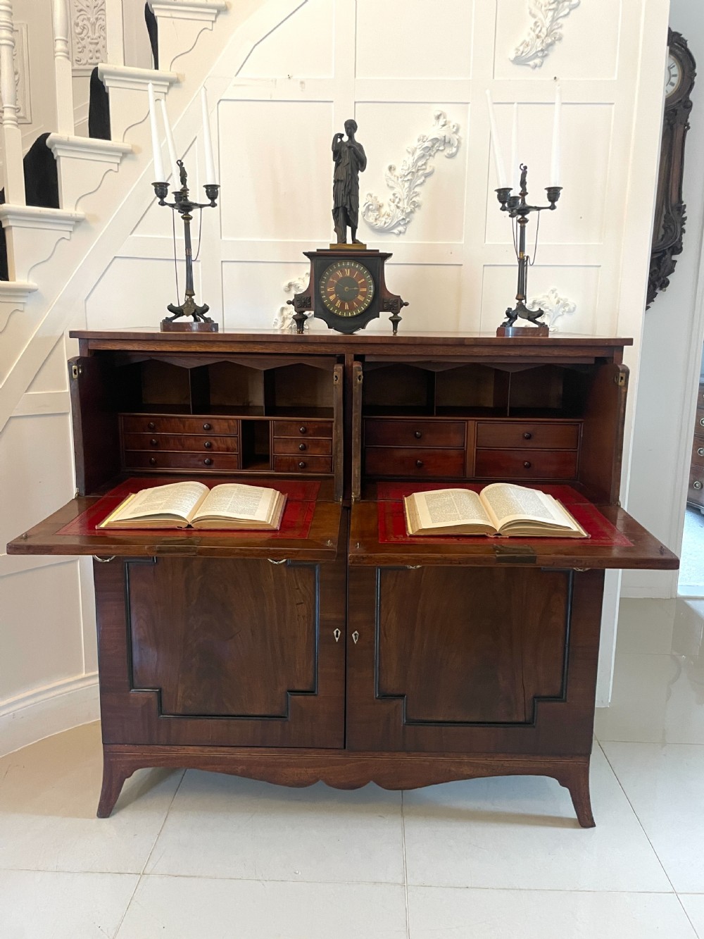 Unusual Antique George III Quality Figured Mahogany Double Secretaire Desk View V