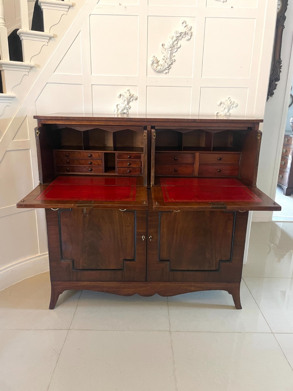 Unusual Antique George III Quality Figured Mahogany Double Secretaire Desk View IX