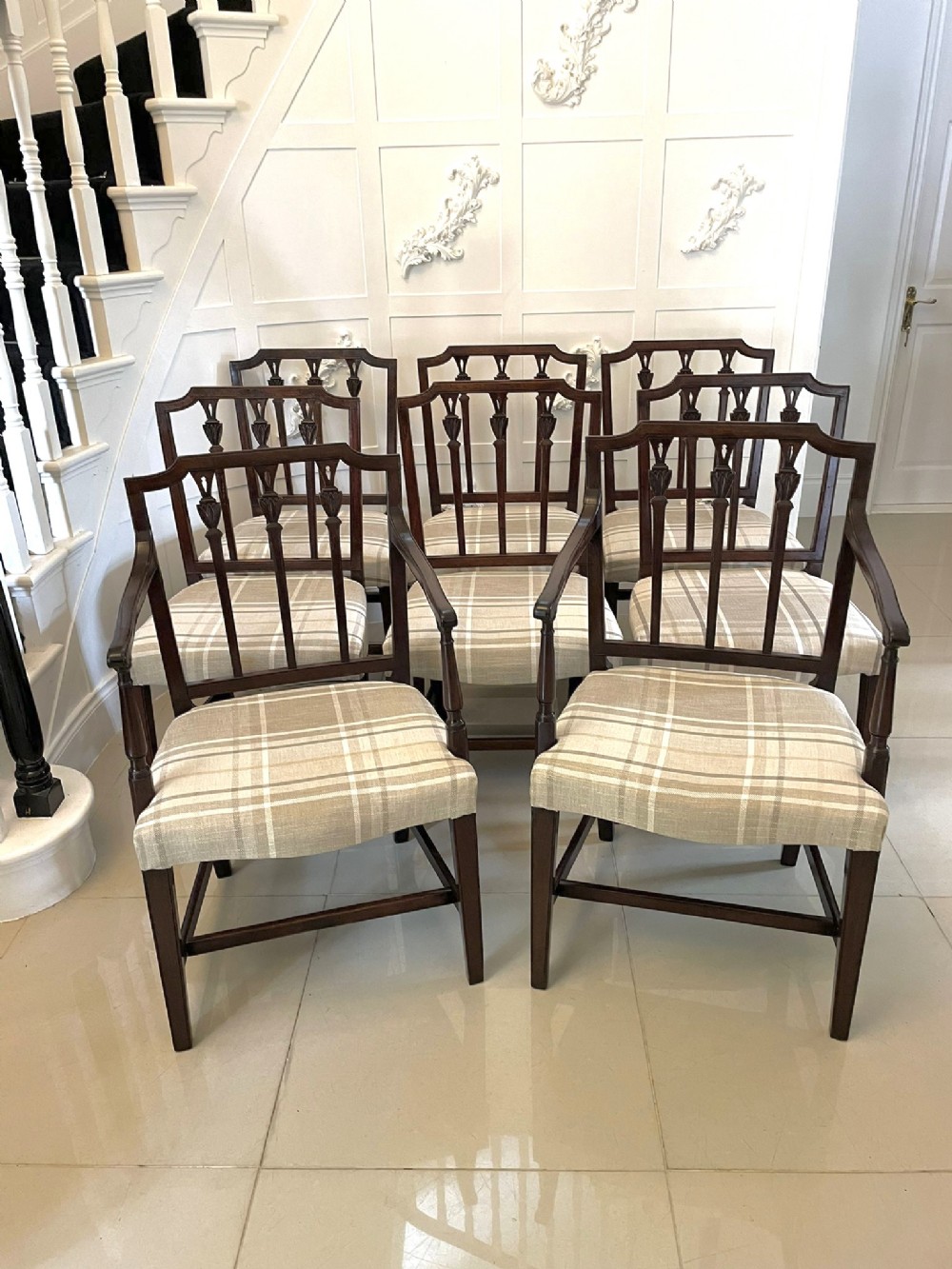 Fine Set of 8 Antique George III Mahogany Dining Chairs 
