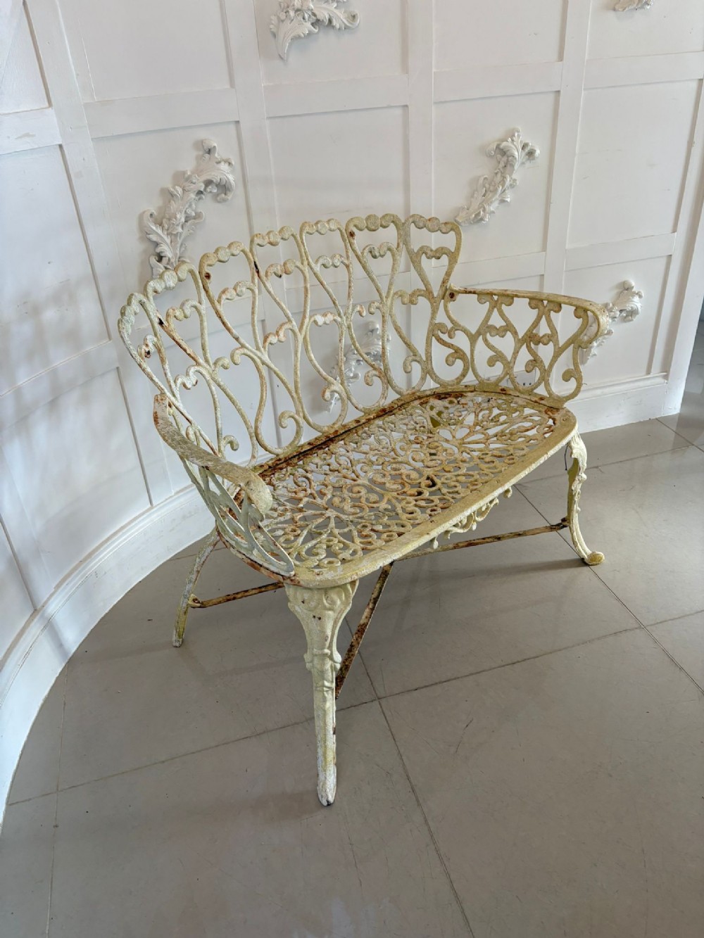 Antique Edwardian Quality Iron Garden Seat