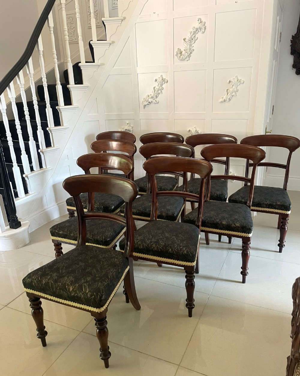 Antique Victorian Set of 10 Quality Mahogany Dining Chairs 