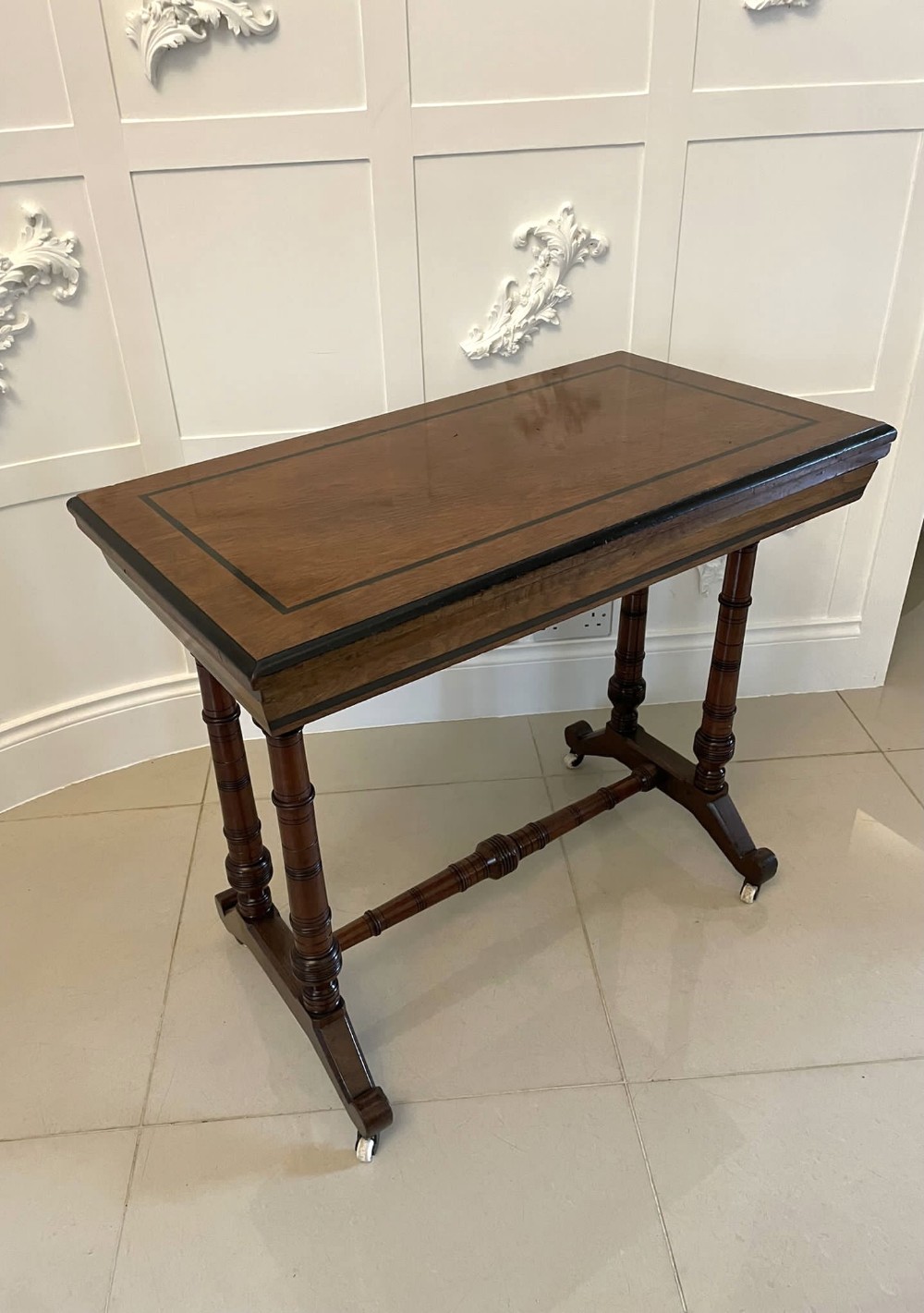 Antique Arts and Crafts Quality Oak And Ebony Fold Over Card/Side Table 