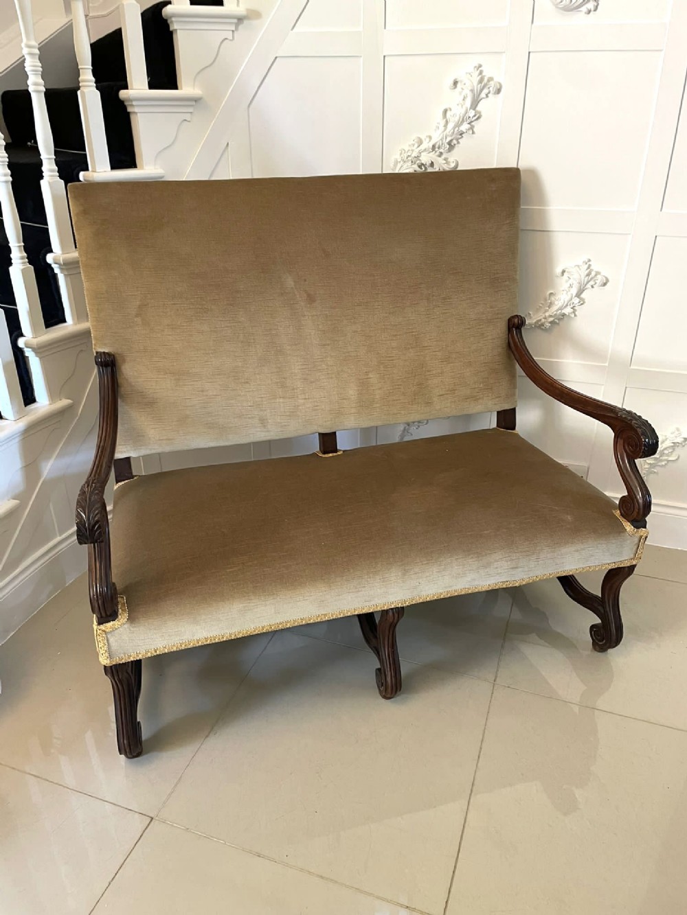 Antique Victorian French Quality Carved Walnut Settee 