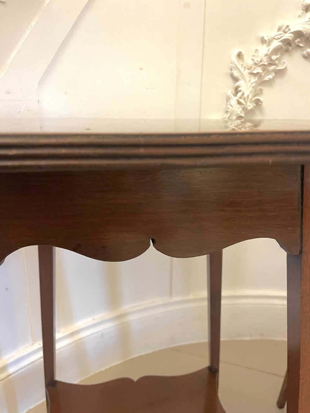 Pair of Antique Edwardian Quality Figured Mahogany Inlaid Lamp Tables  View VI