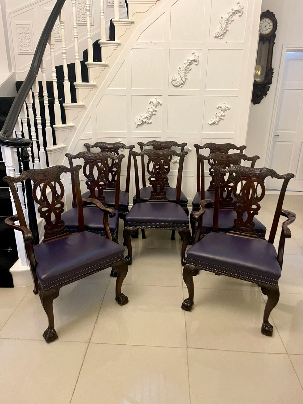 Outstanding Quality Set of 8 Antique Victorian Carved Mahogany Dining Chairs 