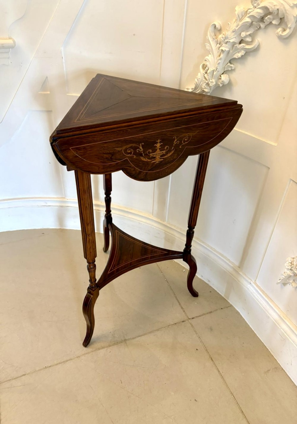 Antique Edwardian Rosewood Inlaid Drop Leaf Lamp/Side Table