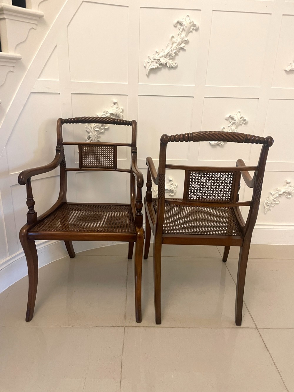 Set of 10 Antique Edwardian Quality Mahogany and Cane Dining Chairs  View VI