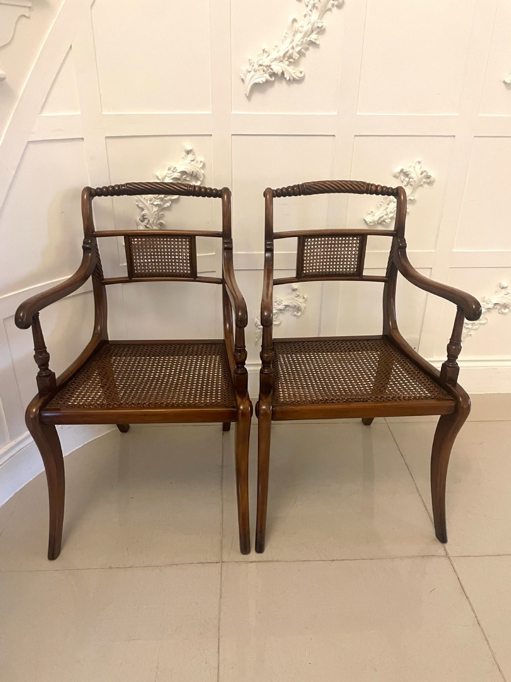 Set of 10 Antique Edwardian Quality Mahogany and Cane Dining Chairs  View VII