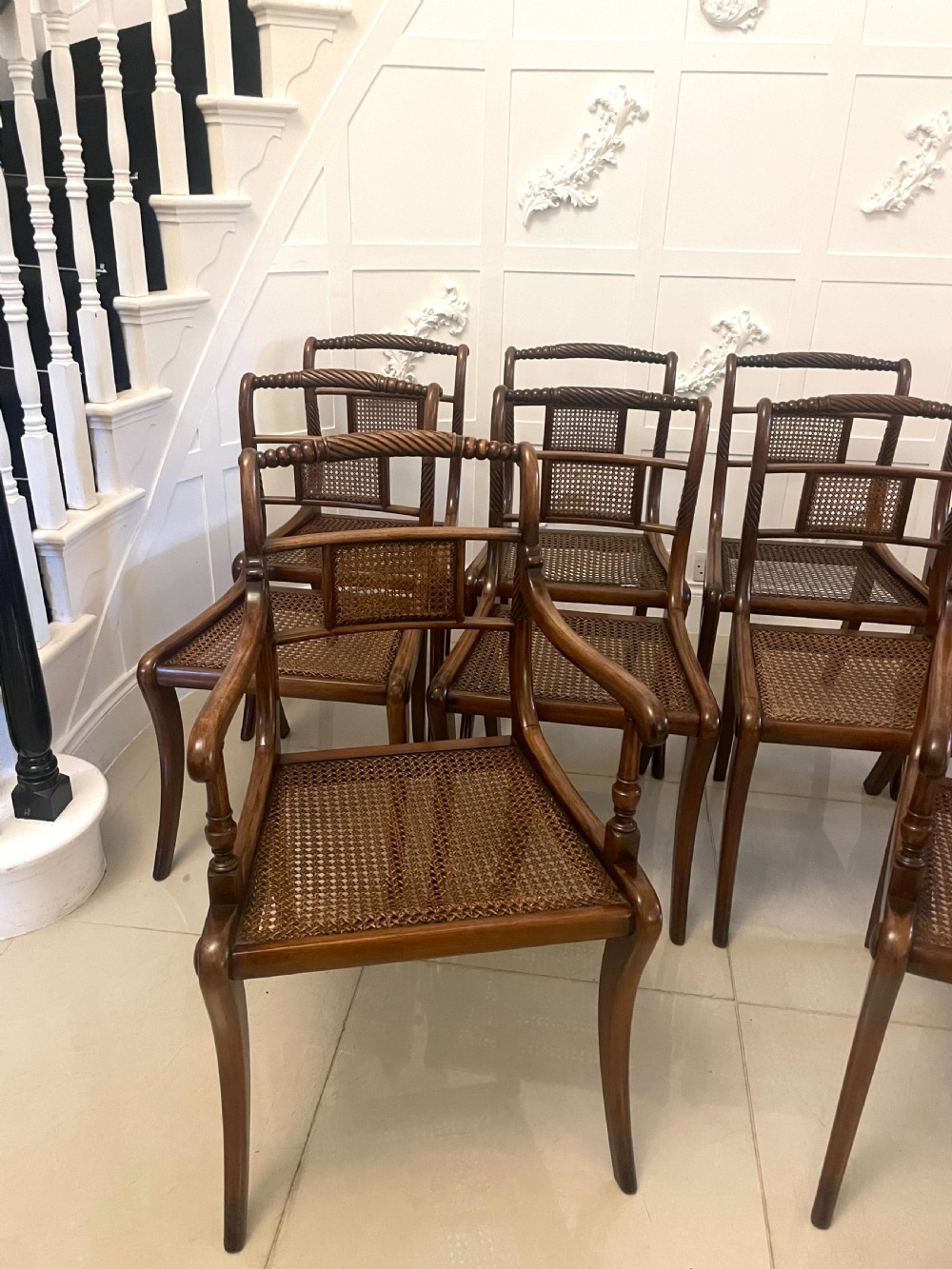 Set of 10 Antique Edwardian Quality Mahogany and Cane Dining Chairs  View XIX