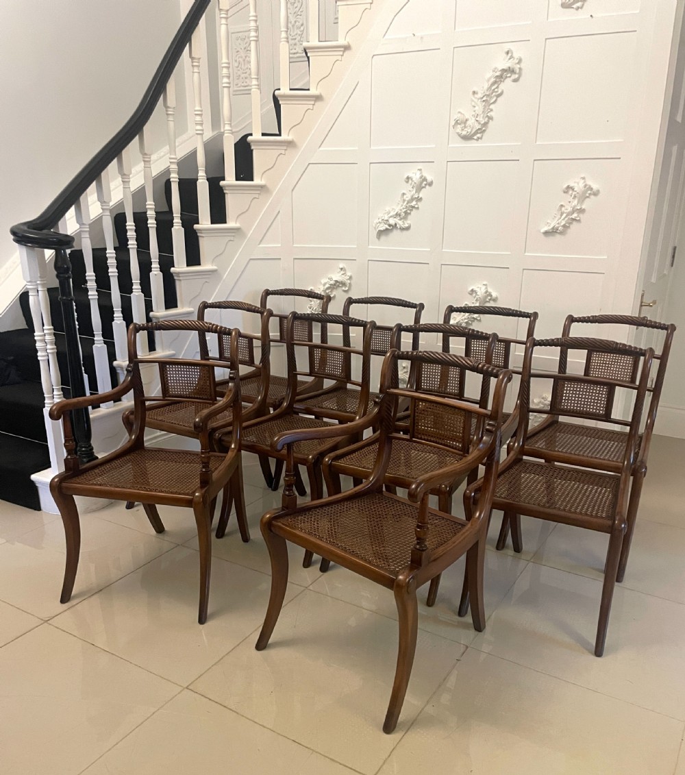 Set of 10 Antique Edwardian Quality Mahogany and Cane Dining Chairs  View XXI
