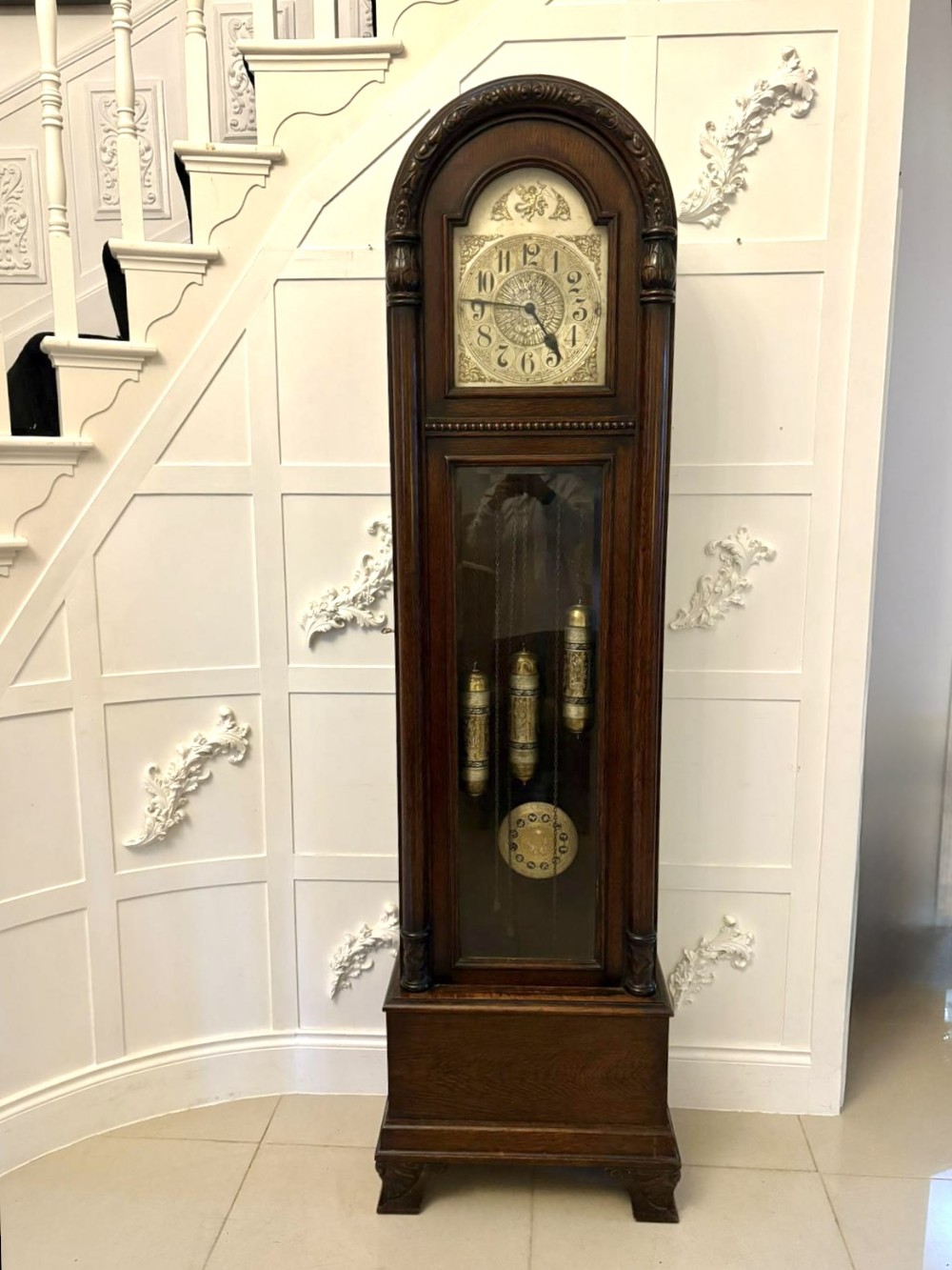Rare Unusual Antique Edwardian Quality Carved Oak Zodiac Musical Longcase Clock