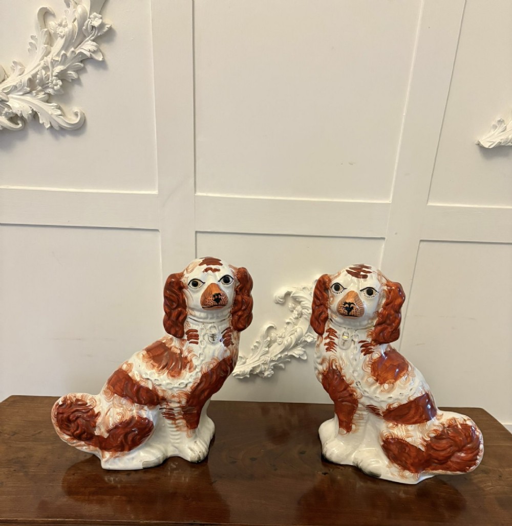 Large Pair of Antique Victorian Quality Staffordshire Dogs 