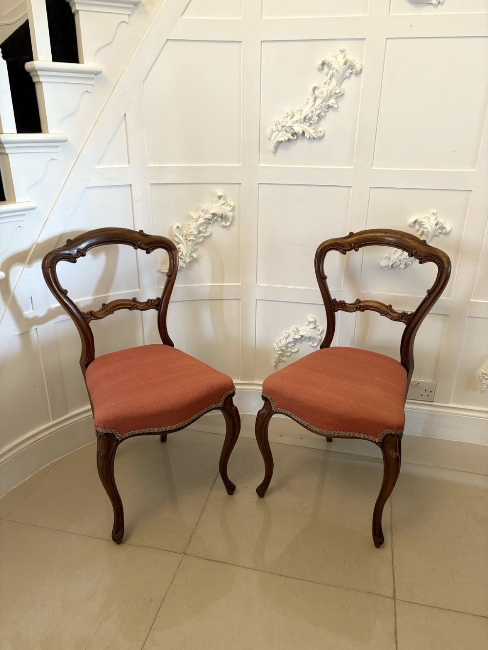 Pair of Quality Antique Victorian Carved Rosewood Side Chairs 