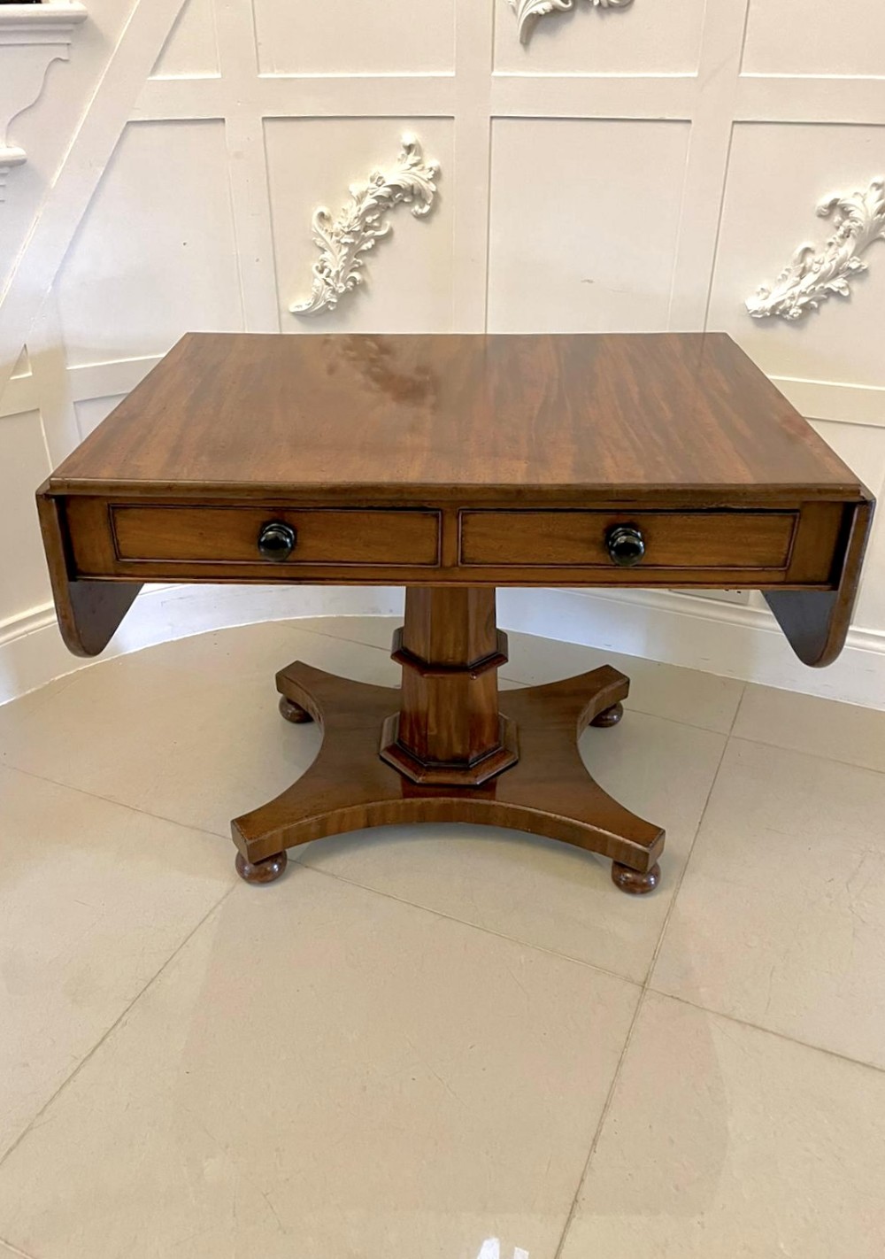 Antique Regency Quality Figured Mahogany Freestanding Sofa Table 