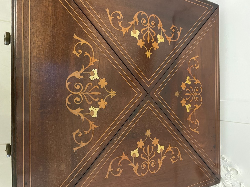 Antique Edwardian Quality Mahogany Marquetry Inlaid Envelope Card/Side Table  View XII