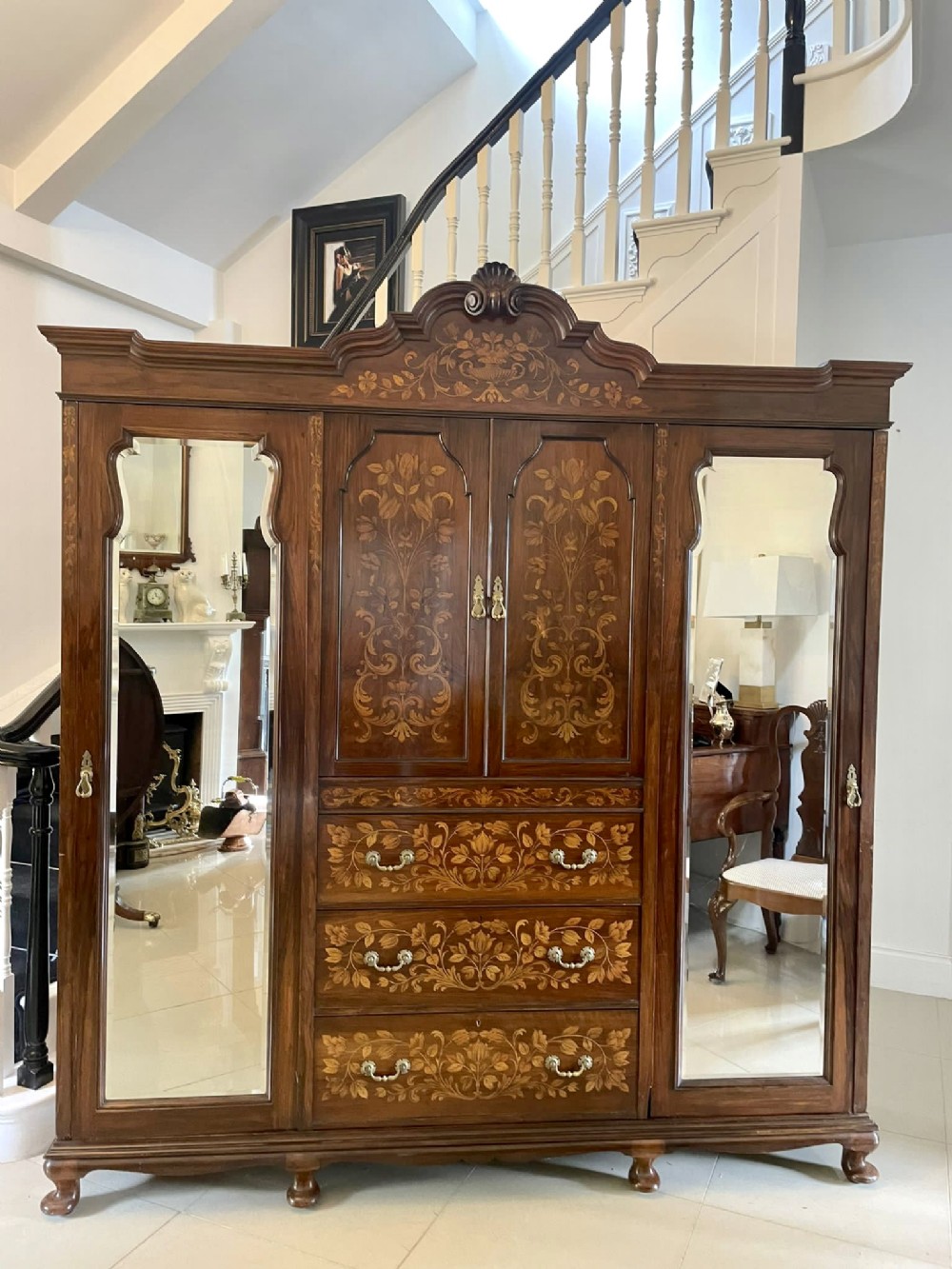 Outstanding Quality Large Antique Victorian Figured Walnut Floral Marquetry Inlaid Wardrobe 
