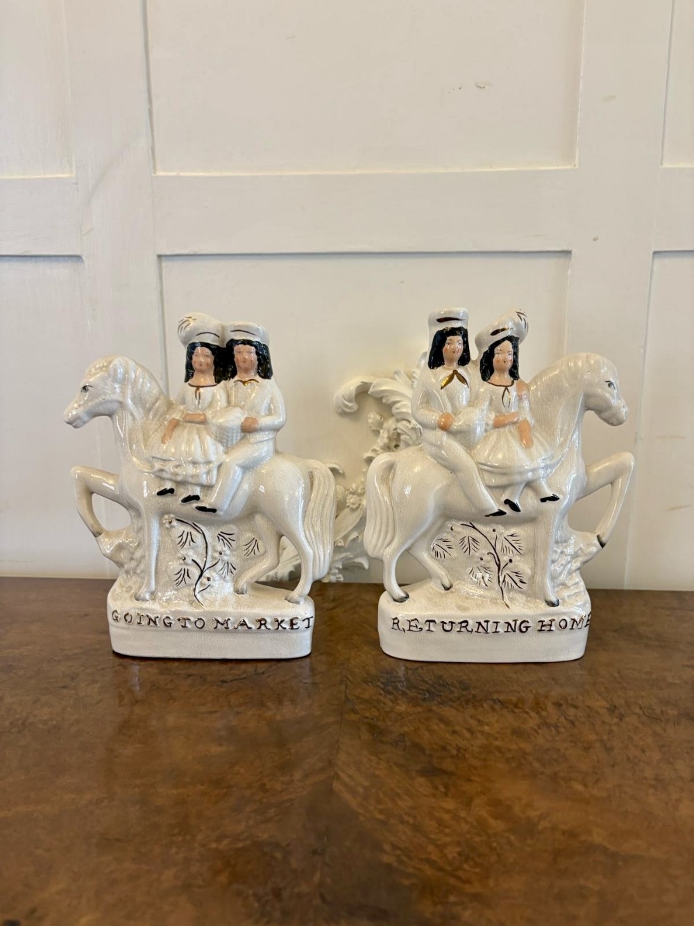 Pair of Antique Staffordshire Flat Back Figures on Horseback