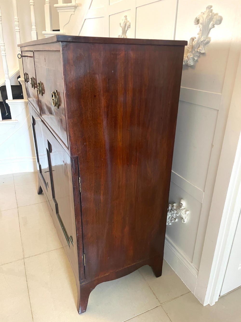 Unusual Antique George III Quality Figured Mahogany Double Secretaire Desk View XIV