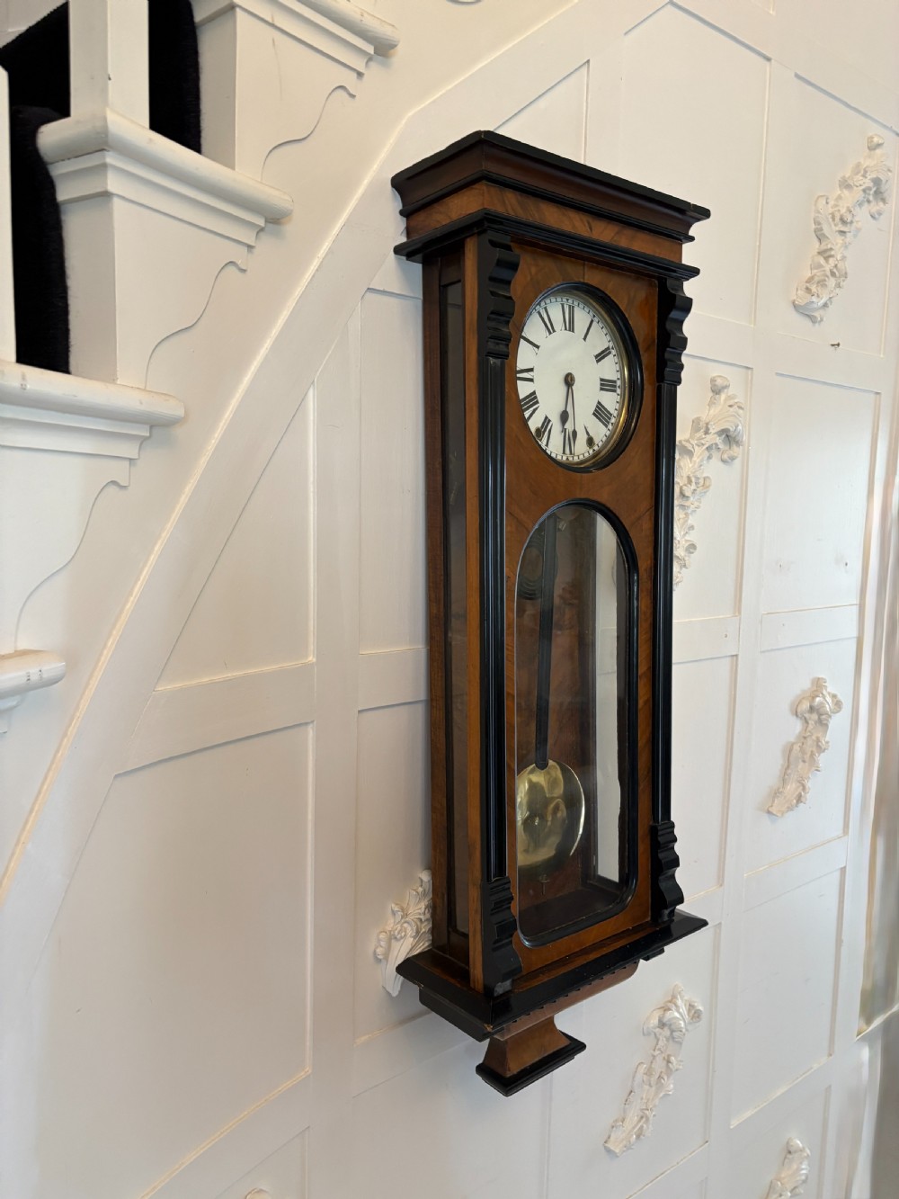 Antique Victorian Quality Figured Walnut 8 Day Wall Clock View XII