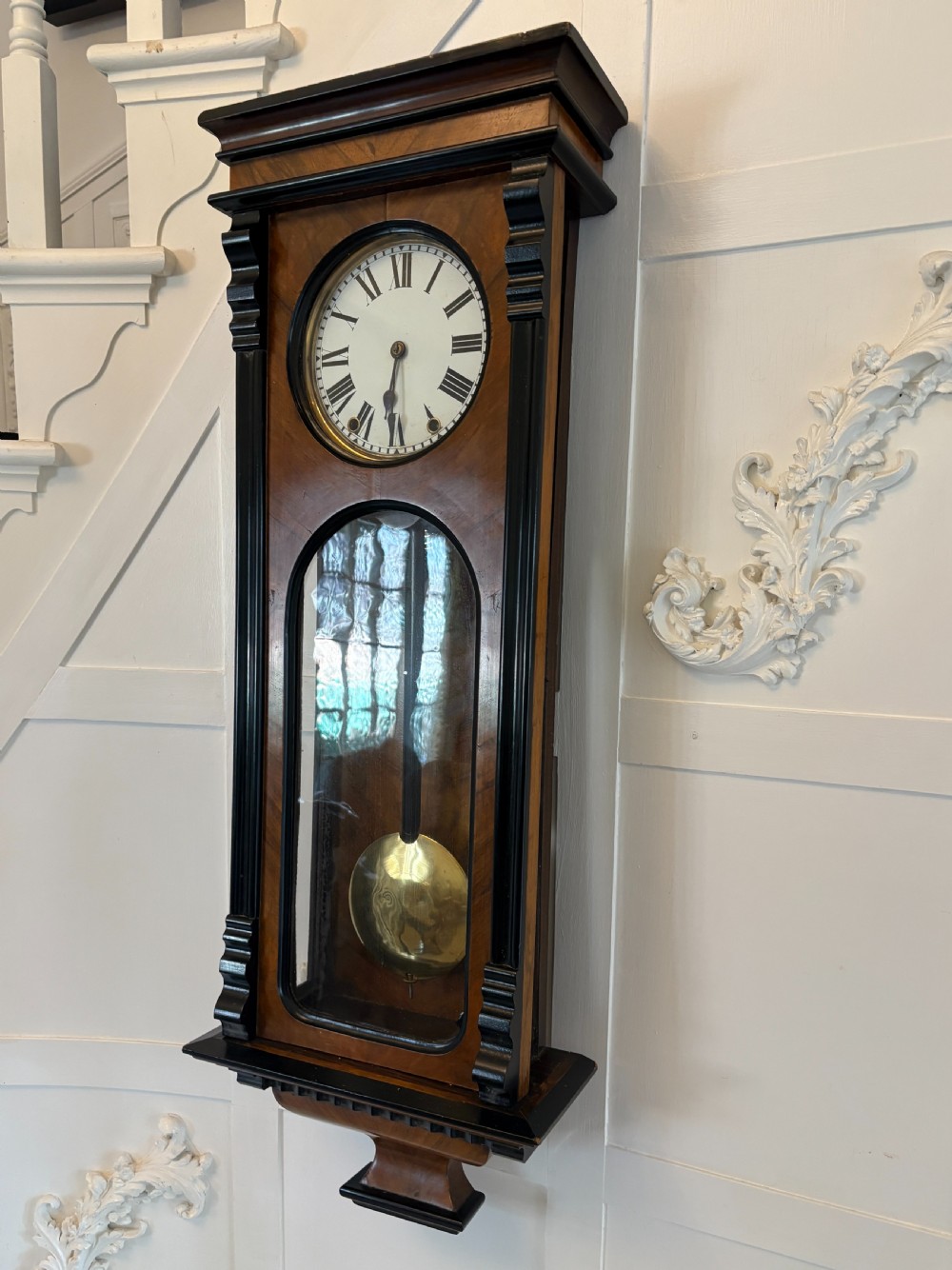 Antique Victorian Quality Figured Walnut 8 Day Wall Clock View XIII