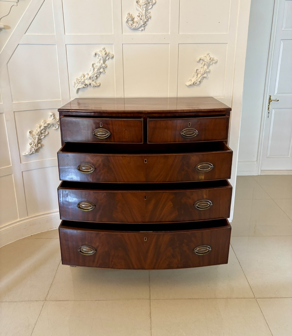 Antique Regency Quality Figured Mahogany Bow Fronted Chest of 5 Drawers View V