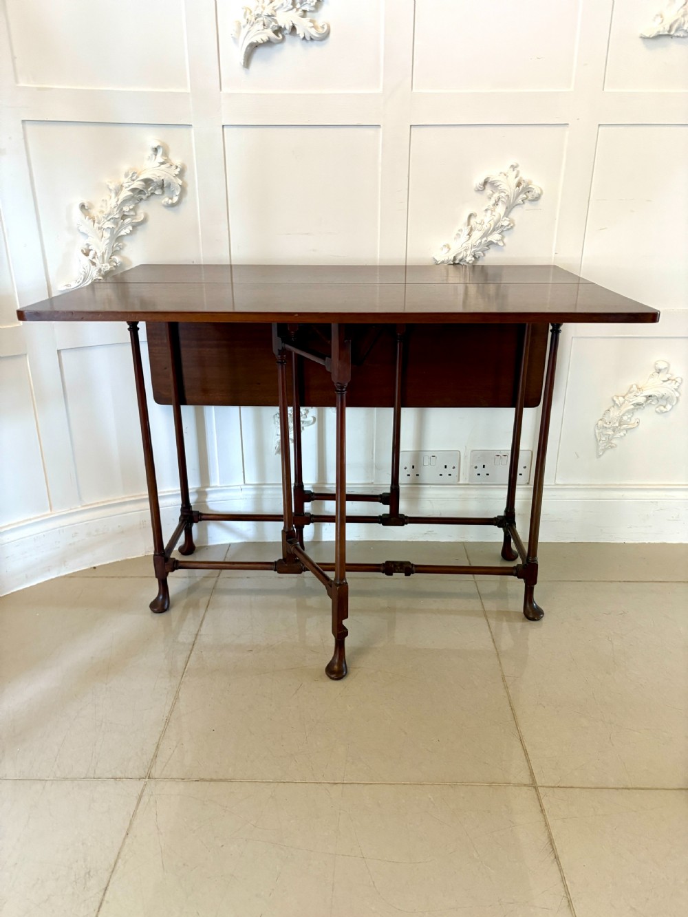 Antique Edwardian Quality Mahogany Spider Leg Drop Leaf Table  View X